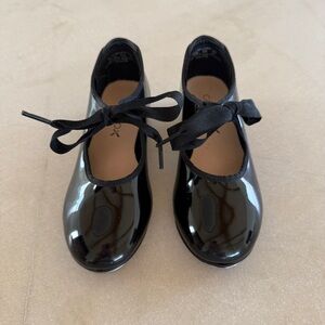 Capezio Girls Black Patent Mary Jane Tie-Top Bow Tap Shoes TeleTone 13.5